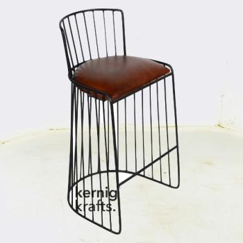 BCHM38511 Minimal Wireframe Leather Upholestry Metal Bar Chair