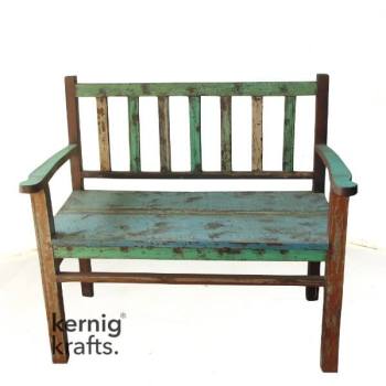 BENC06074 Classic Reclaimed Rustic Solid Wood Natural Bench with Arm Rest