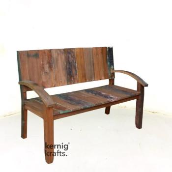 BENC31926 Reclaimed Rustic Solid Wood Natural Bench with Arm Rest