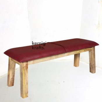BENC75514 Upholstered Solid Wood Natural Bench with Arm Rest