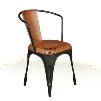 CHAM11093 Leather Cladded Iron MS Steel Stackable Cafe Chair