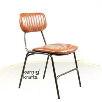 CHAM68522 Iron Frame Leather Upholstery Cafe Restaurant Chair