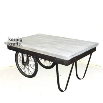 COFT32579 Steel Iron Mango Wood Top Movable Wheel Coffee Table