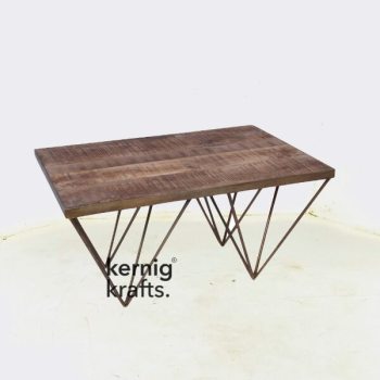 COFT79000 Cone Leg Rustic Mango Wood Top Industrial Coffee Table