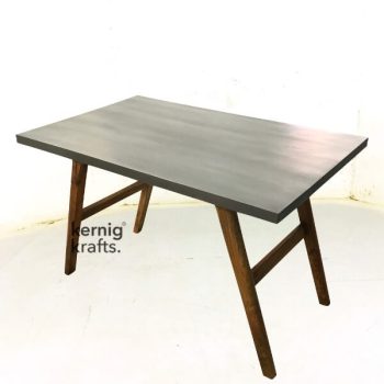 DINT37473 Cement Finish Mango Wood Mid Century Modern Dining Table