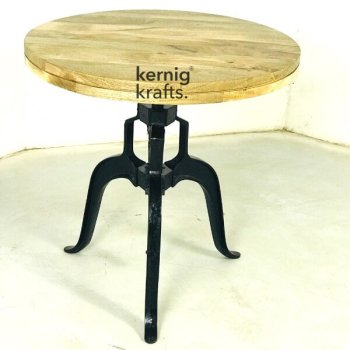 DINT73906 Cast Iron Height Adjustable Mango Wood Top Table