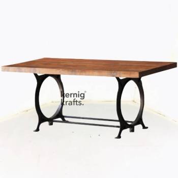 DINT77296 Heavy Cast Iron Mango Wood Top Table
