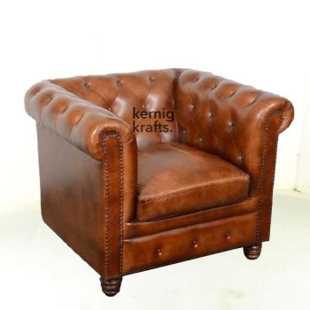 SOFA39812 Single Seater Leather Vintage Finish Chesterfield Sofa