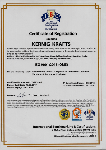Kernig Krafts ISO 9001 2015 Certificate