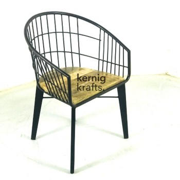 CHAM10681 Metal Outdoor Wireframe Chair With Wooden Seat