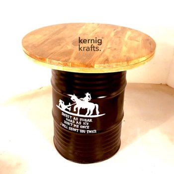 BART12561 Barrel Hand Painted With Wooden Top