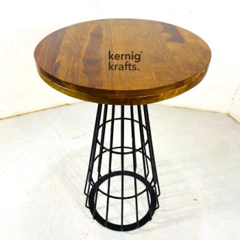 BART93393 Wireframe Bar Table With Round Wooden Top