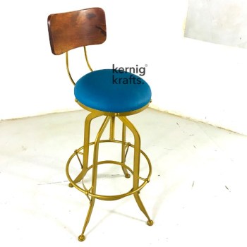 BCHM10593 Metal Industrial Bar Chair Electroplated With Wooden Back and Upholestry