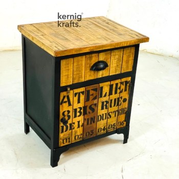 BEDS68853 Aara Finish Mangowood Industrial Bedside