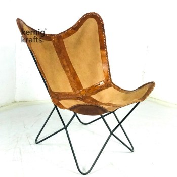 CHAM46963 Butterfly Chair With Canvas and Leather on Metal Base