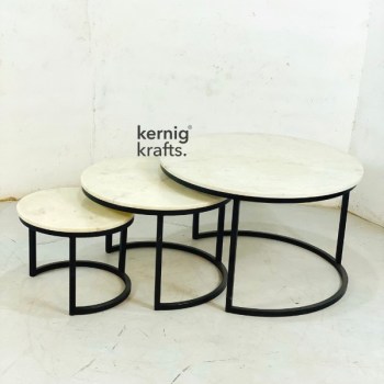 COFT19827 Marble Top Set Of Three Coffee Table