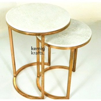 COFT43823 Marble Top Set Of Two Side Table with Brass Electroplating