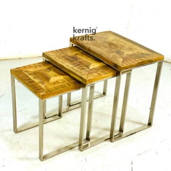 COFT61880 Marble Top Set Of Three Side Table with Chrome Electroplating