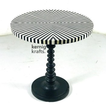 DINT11207 Cast Iron Two Seater Round Table With Bone Inlay Top