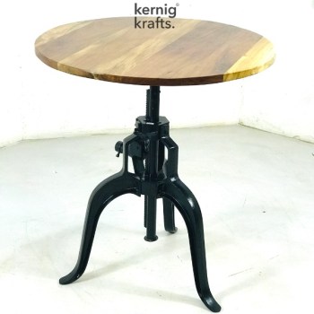 DINT47486 Cast Iron Round Wooden Top Height Adjustable Cafe Table