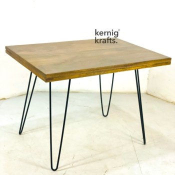 DINT53569 Two Seater Rectangle Mango Wood Cafe Table With Hairpin Legs