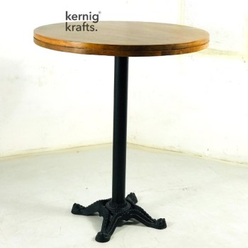 DINT79096 Cast Iron Two Seater Round Bar Table With Rosewood