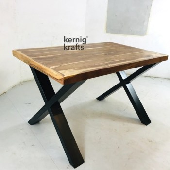 DINT99768 Cross Design Cafe Restaurant Table With Wooden Top