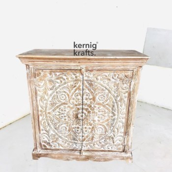 SDBA56719 White Wash Mango Wood Sideboard With Hand Carving