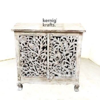 SDBA92166 White Wash Mango Wood Sideboard With Hand Carving