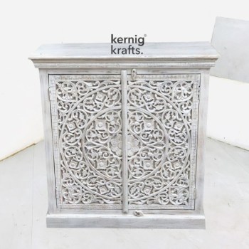 SDBA98797 White Wash Mango Wood Sideboard With Hand Carving