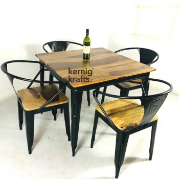 SETD68907 Rustic Chair Table Industrial Dining Set for Cafe and Bistro