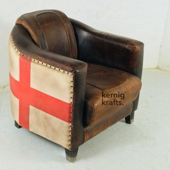 SOFA19464 Single Seater Sofa With Leather Seat and Printed Canvas Back