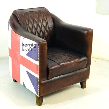 SOFA25642 Single Seater Sofa With Leather Seat and Printed Canvas Back