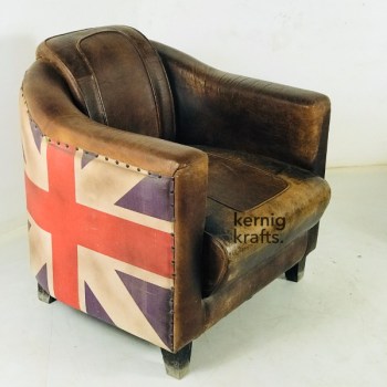 SOFA91523 Single Seater Sofa With Leather Seat and Printed Canvas Back