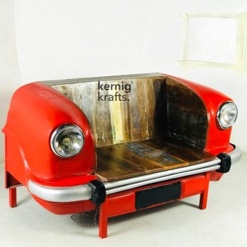 SOFA94655 Indian Ambassador Car Repurposed as Sofa Seating With Reclaimed Wood Seat