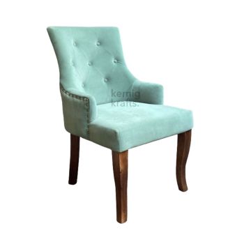 Classic Chesterfield Wooden Living Room Chair with button-tufted upholstery and solid wood frame, perfect for elegant home decor.