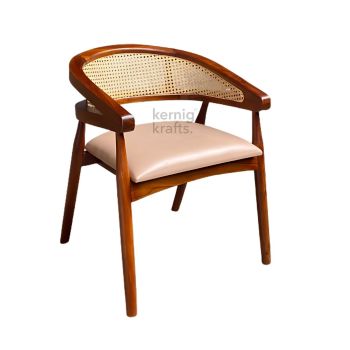 Acacia Wood Cane Living Room Chair with Upholstered Seat – Stylish & Comfortable Wooden Chair for Living Room