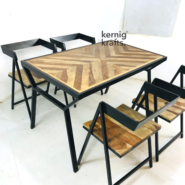 Custom mixed-material bar furniture combining wood and metal