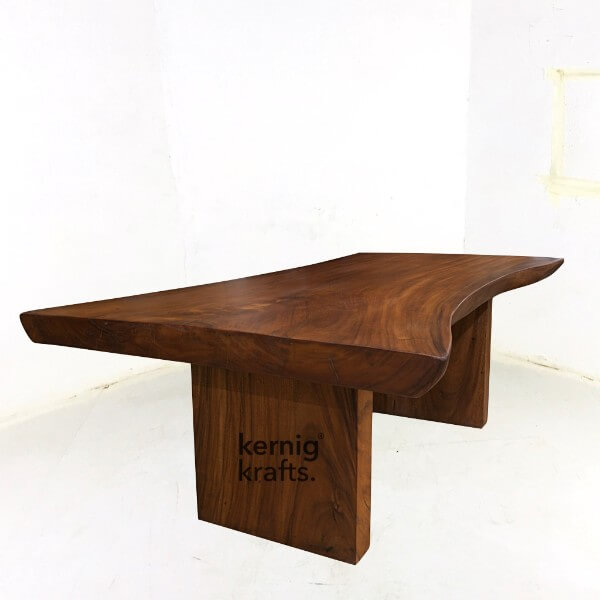 Elegant live edge acacia wood restaurant dining table
